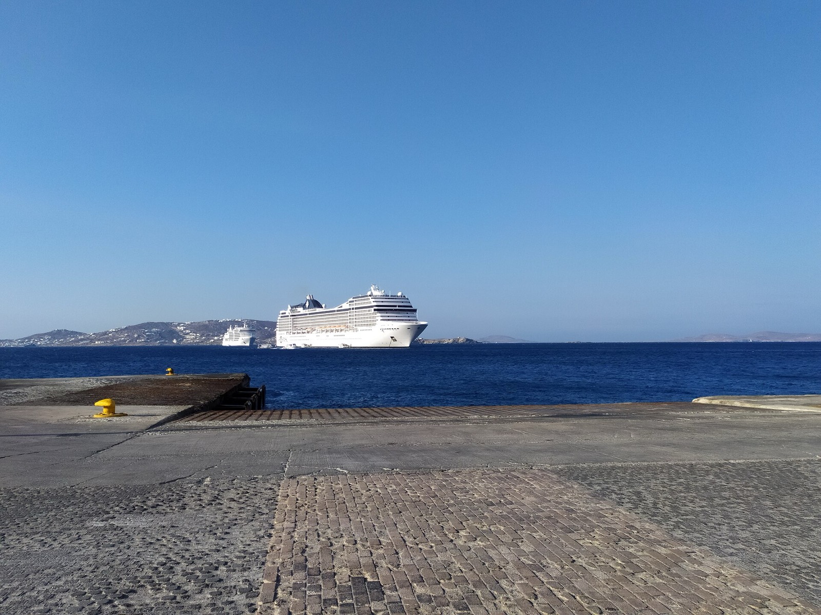 Cruise ships anchored off Mykonos