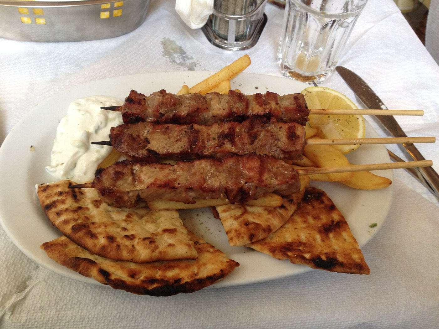Souvlaki with pita and tzatziki