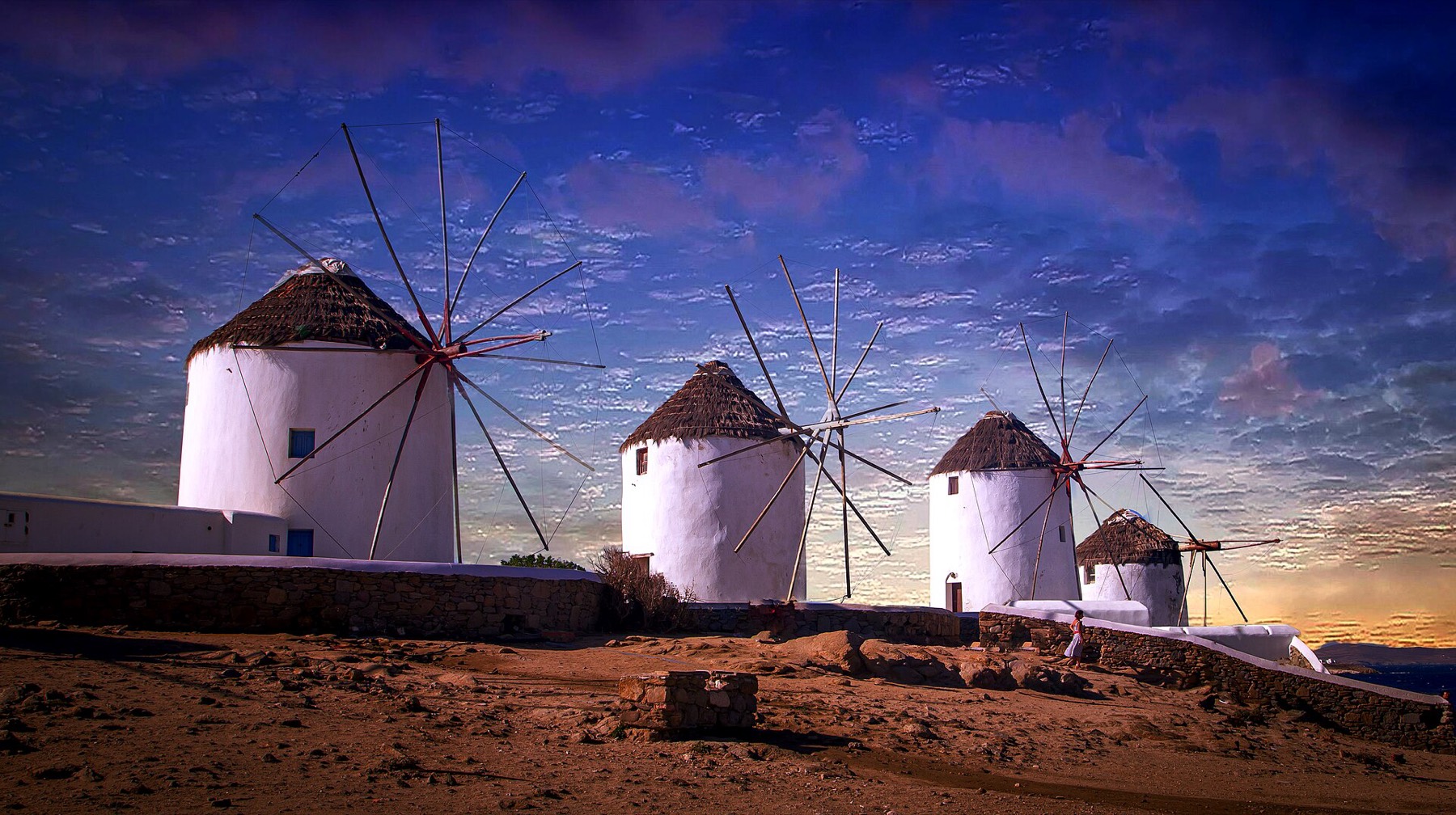 Sunset behind the Kato Mili windmills